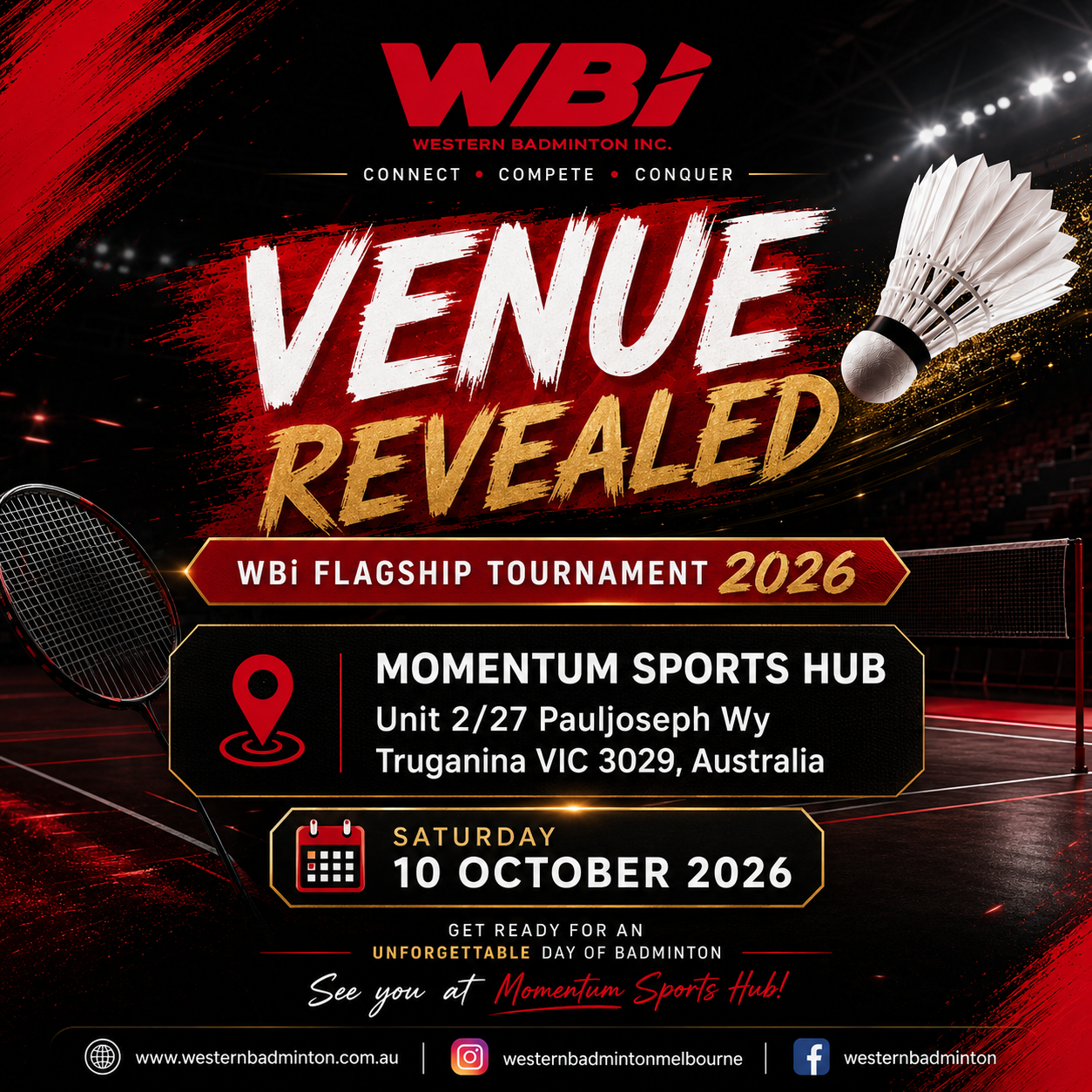 Venue revealed for the WBi Flagship Tournament 2026 at Momentum Sports Hub in Truganina